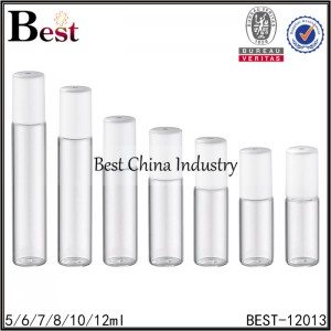 clear perfume roll on bottle with roller bottle and white plastic cap 5/6/7/8/10/12ml