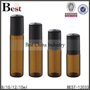 tube glass amber colored roll on bottle glass roller with black cap 8/10/12/15ml
