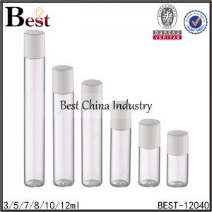 small clear tube glass roller bottle with glass roller and white cap 3/5/7/8/10/12ml