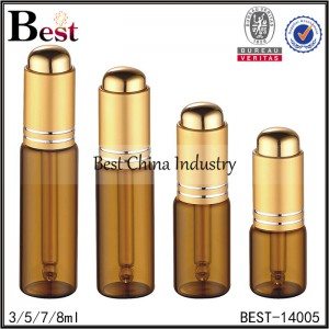 small 13mm neck amber tube glass bottle with matte gold press dropper 3/5/7/8ml