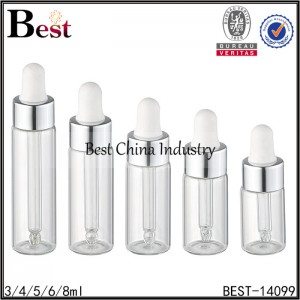 clear sample tube glass bottle shiny silver dropper cap 3/4/5/6/8ml