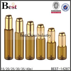brown tube glass bottle gold press dropper top 15/20/25/30/35/40ml