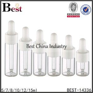 small tube glass essential oil bottle white dropper cap 5/7/8/10/12/15ml