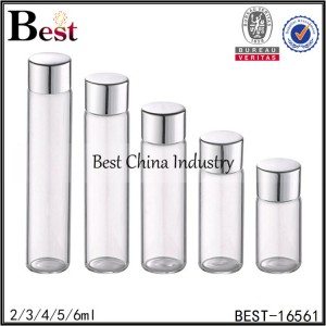 clear tube glass bottle with silver aluminum cap 2/3/4/5/6ml