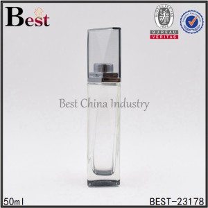 clear square glass perfume bottle with special high cap 50ml