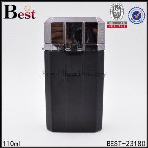 black flat glass perfume bottle with silver aluminum cap 110ml