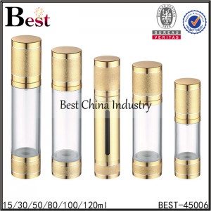 clear airless lotion pump bottle with frosted gold cap and bottom 15/30/50/80/100/120ml