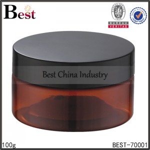 brown amber color cosmetic jar with black cap 100g