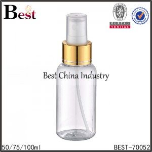 clear PET round bottle with gold aluminum sprayer 50/75/100ml