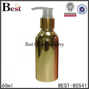 cosmetic gold aluminum bottle with lotion pump 60ml