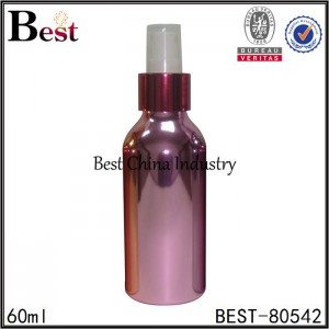 cosmetic shiny purple aluminum bottle with sprayer 60ml