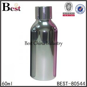 cosmetic shiny silver aluminum bottle with screw cap 60ml