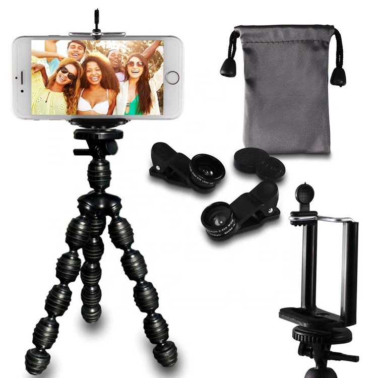 Cell Phone Octopus Tripod Fisheye Wide Angle and Macro Lenses 3 Universal Lens For iphone samsung