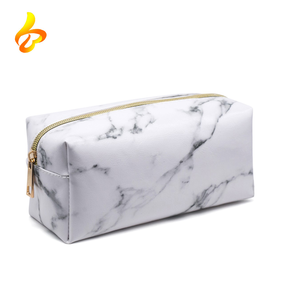 Marmoro Kosmetiko Bag Oro Zipper Stokado Bag Portable Sinjorinoj Travel Square Ŝminko Bruce Bag