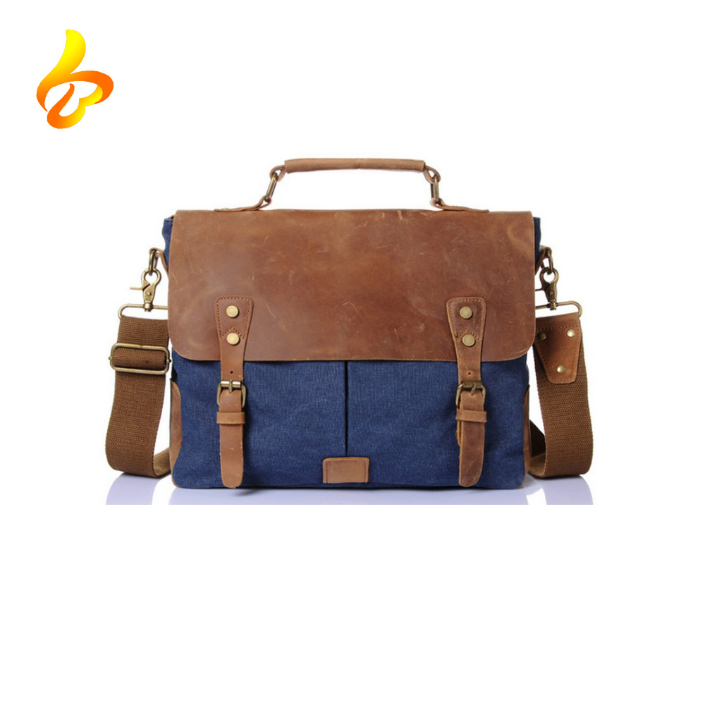 China Vintage Canvas leather 14-inch Laptop Briefcase, Messenger Satchel bag for men and women ...