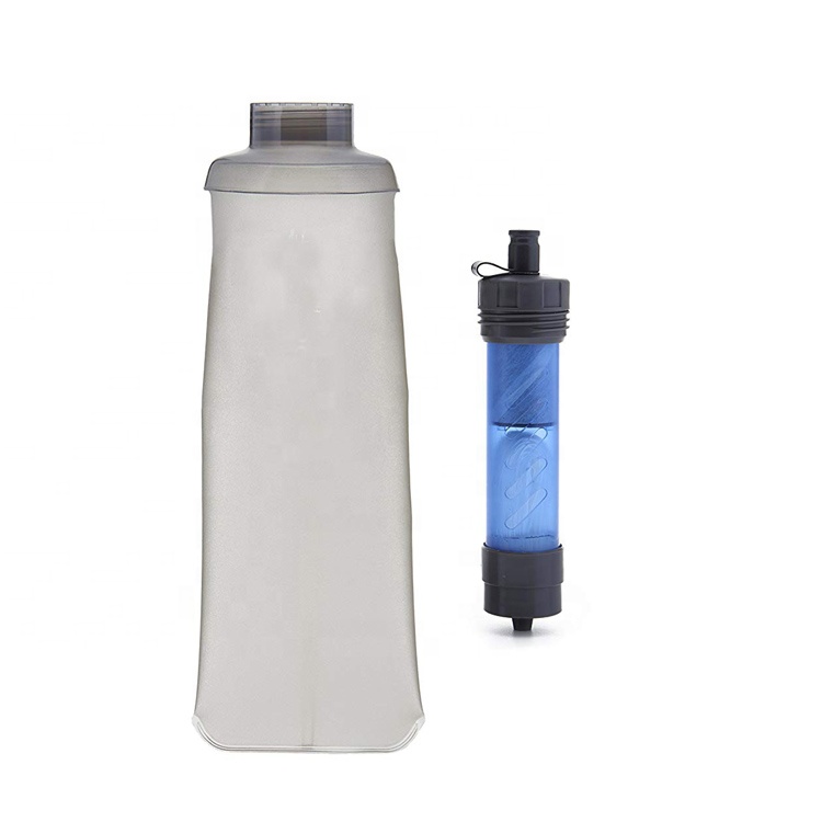 TPU Water Bottle Multi-Function Water Filter System with 2 Stage Filtration for Hiking Camping Emergency