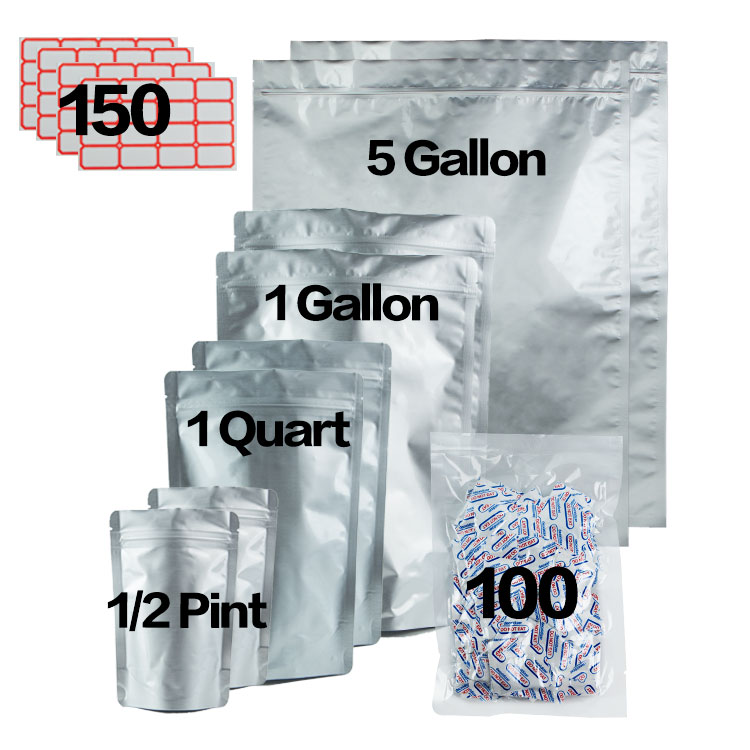  50 Mylar Bags for Food Storage - 0.5 and 1 Gallon