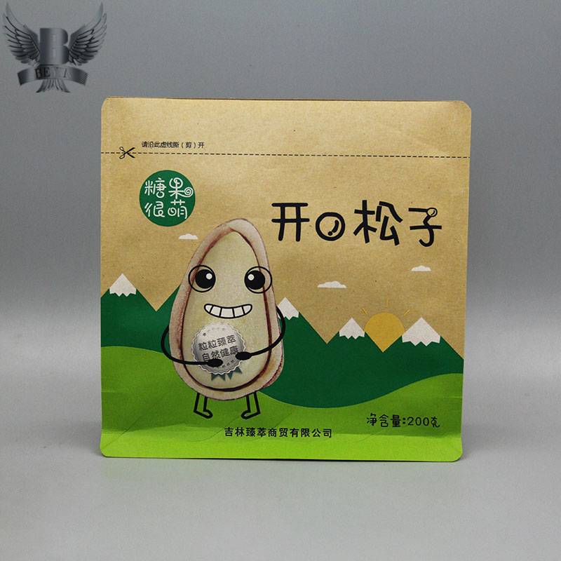 Customize High Quality Flat Bottom Kraft Paper Bag for nuts