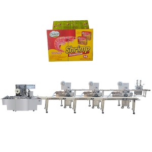 Onye ahịa Turkey 540pcs/min shrimp bouillon cube press wrapping tray packing na 3D wrapping machine line.