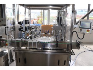 Small bottle filling, plugging & capping machine