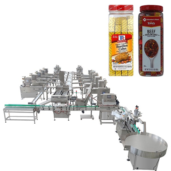 4g beef caldo de carne bouillon cubes processing wrapping counting and filling bottles capping labeling machine line