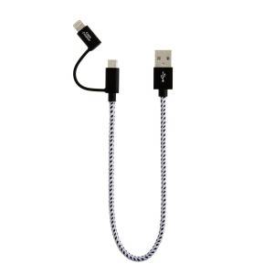 2-in-1 Short Lightning and Micro USB to USB Data Sync Charge Cable 0.8Feet / 0.25Meter, # CC0213