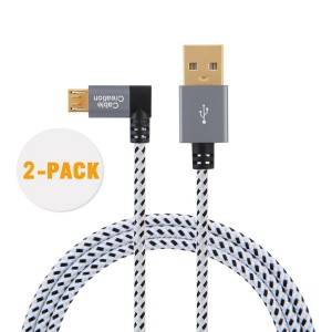 Left Angle Micro USB 2.0 Braided Cable 6.5Feet 2Meters,  [2-Pack ],#CC0545