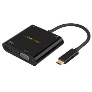 USB C to Dual HDMI+VGA Adapter with 3.5mm+ USB C Charging Port, # CD0633