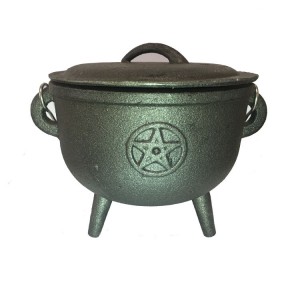Triquetra Cast Iron Cauldron with Lid and Handle, Witches Cauldron, Great for Use with Charcoal Incense, Smudge