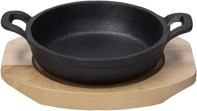 pre-seasoned  cast iron mini sizzler pan  with wooden base Featured Image
