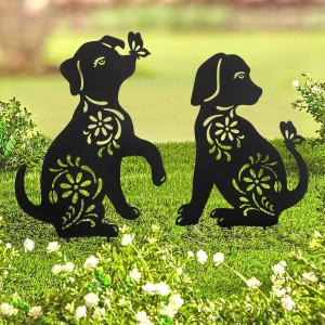 Stake Garden Metal Dog Garden Stakes, Yard Decor Art Lawn, Outdoor Home Decor Animal Silhouette Statues