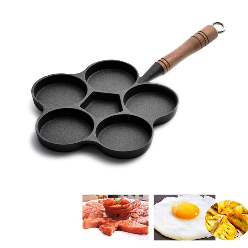 Frying Pan Cast iron 6 grids Fried Egg Cooker Pans, Induction Pancake omelette pan, save food oil, black