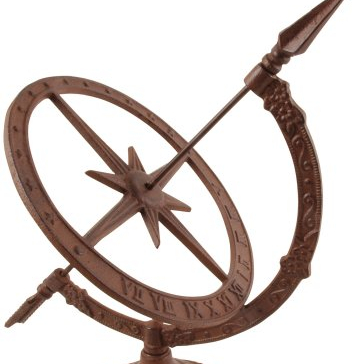 Table Sundial with Cast Iron Stand, Refined Workmanship, Cast Iron Coated, Reddish Brown