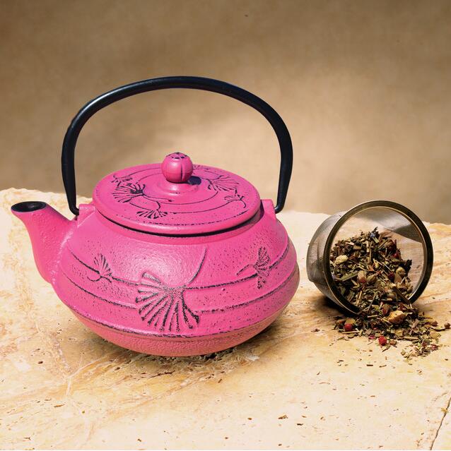 Fuchsia Cast Iron "Ginkgo" Teapot, 22 Oz.