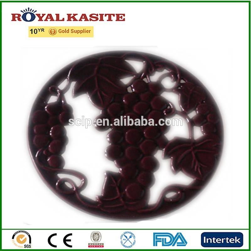 Grape design cast iron trivet, powder enamel coated cast iron trivet