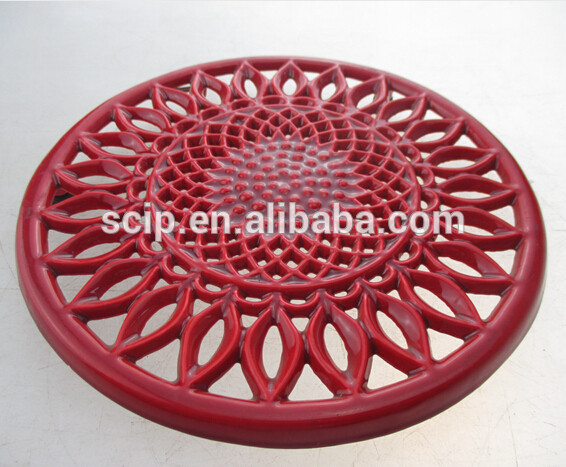 sunflower pattern cast iron trivet red color cast iron pot holder
