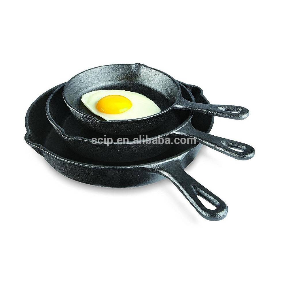 3 ដុំចោលចង្ក្រានឡូវដែកកំណត់ skillet preseason គ្រឿងចំអិន Oven Pans Fry ថ្មី Pots