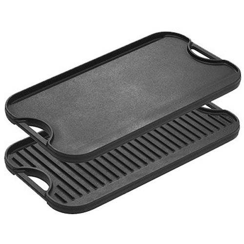 Reversible Grill and Griddle Combo Double-Sided preseasoned Cast Iron Pan with Smooth Side and Ribbed Side