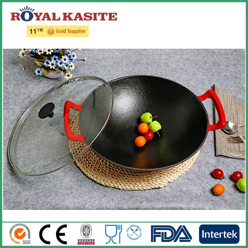 Hot Selling Enamel Chinese Cast Iron Wok with Lid