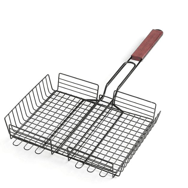 Portable BBQ Grilling Basket 430 Stainless Steel Removable Wooden Handle