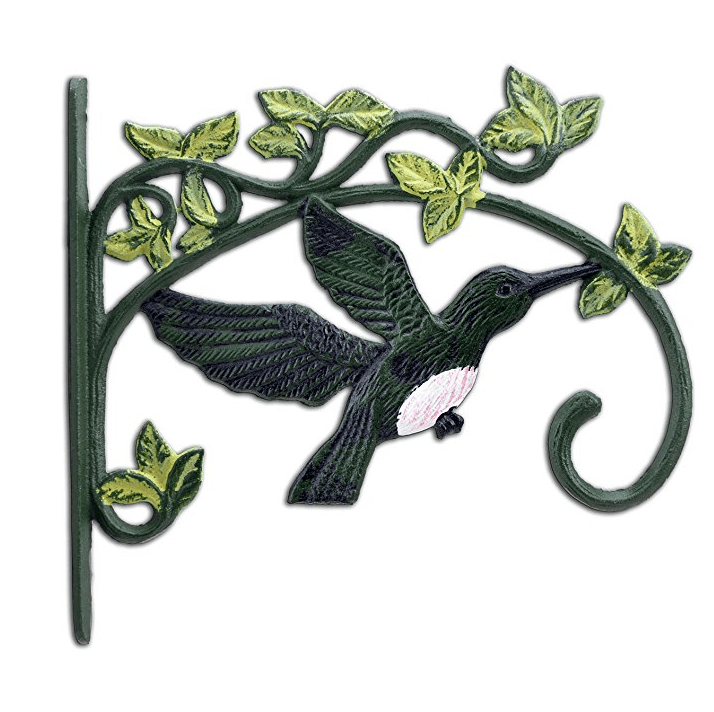 Cast Iron Plant Hanger Flower Basket Hook Green Hummingbird