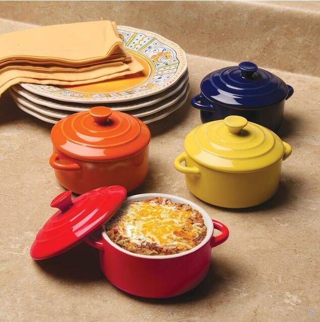 Multi Colored Mini Casserole Pots, Set of 4