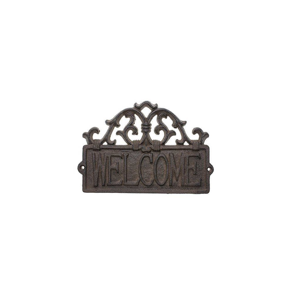 Welcome Sign for Door – Cast Iron Rustic Welcome Sign | Decorative Welcome Wall Plaque | Vintage Design 9.4 X 6.5 (Rust Brown)