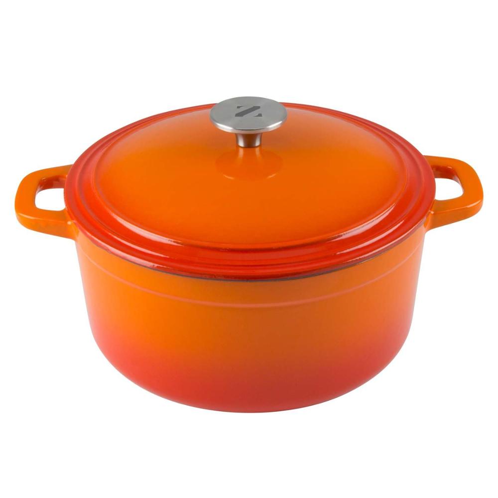6 Quart Cast Iron Enamel Covered Dutch Oven Cooking Dish with Self-Basting Lid (Tangerine Orange)