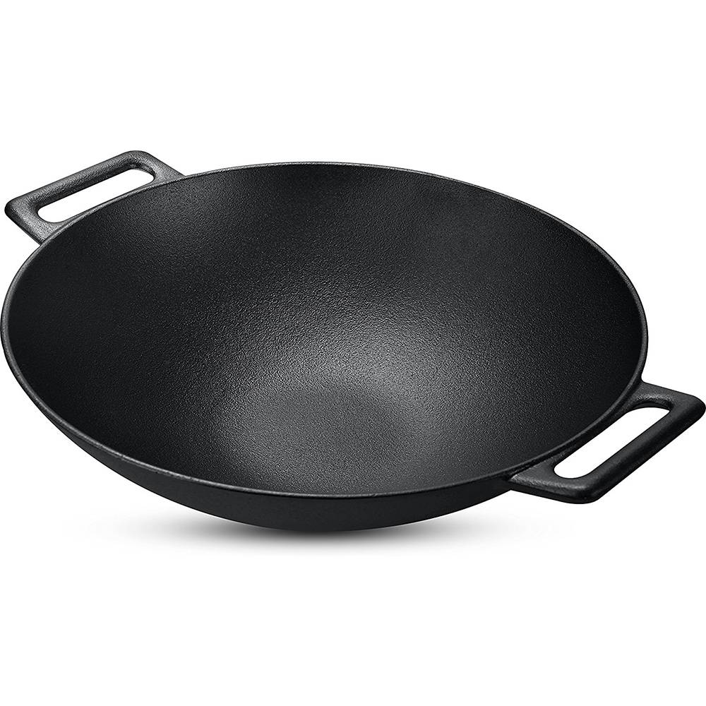 OEM Customized Cast Iron Cookbook Stand -
 Cast Iron Shallow Concave Wok, Black, 12 Inch, Wide handles – KASITE