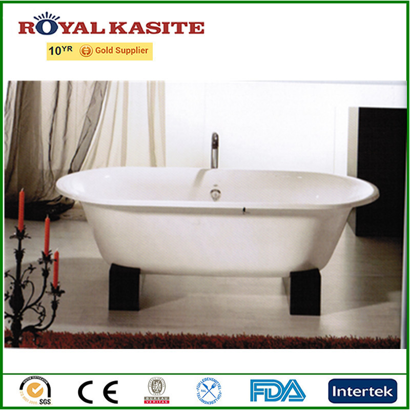 wooden base double ended cast iron hot tubs in door