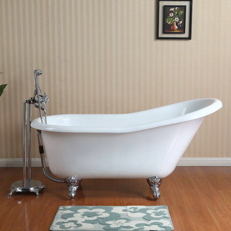Claw Foot 61" Cast Iron Slipper Bathtub with 7" Faucet Hole Drillings Brushed Nicekl Feet