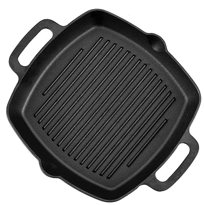Pre-Seasoned Cast Iron Skillet Fry Pan Square Griddle with Ribs