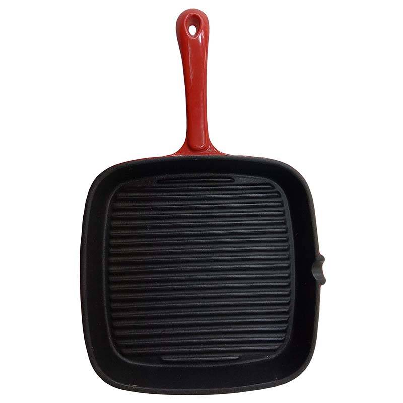 10" enamel square cast iron grill pan with ribbed surface