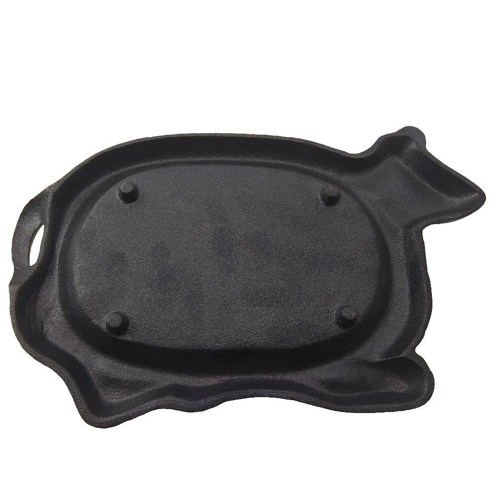 China manufacturer cast iron cow shape pan with wooden base